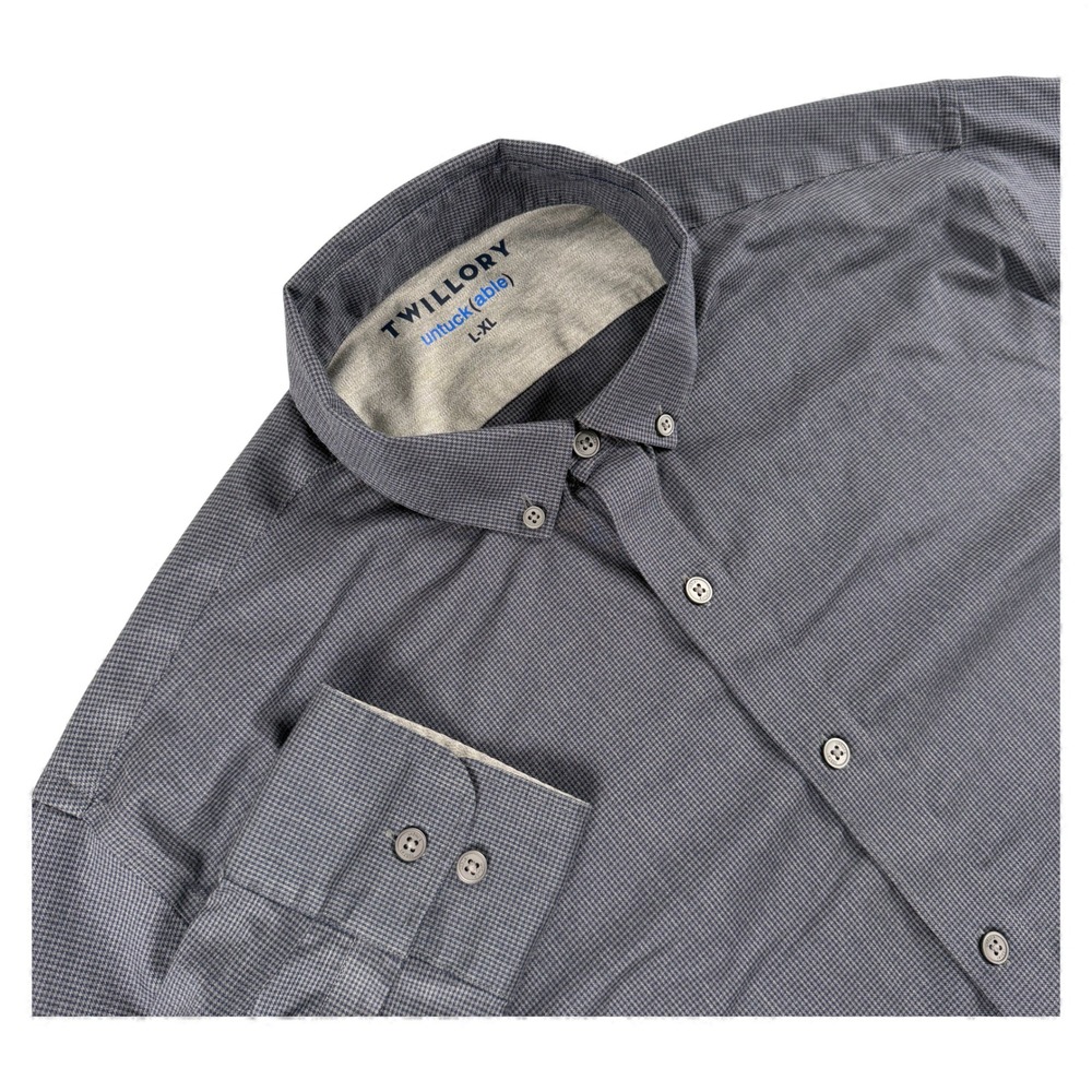 Twillory Shirt Mens L-XL Blue‎ Button Down Long Sleeve Untuckable Patterned